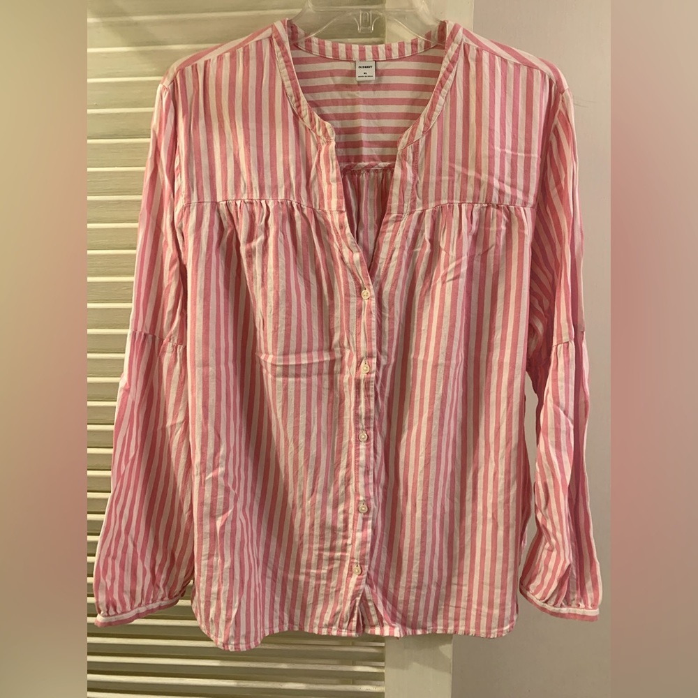 Old Navy Striped Blouse Top Tunic, Pink & White, XL